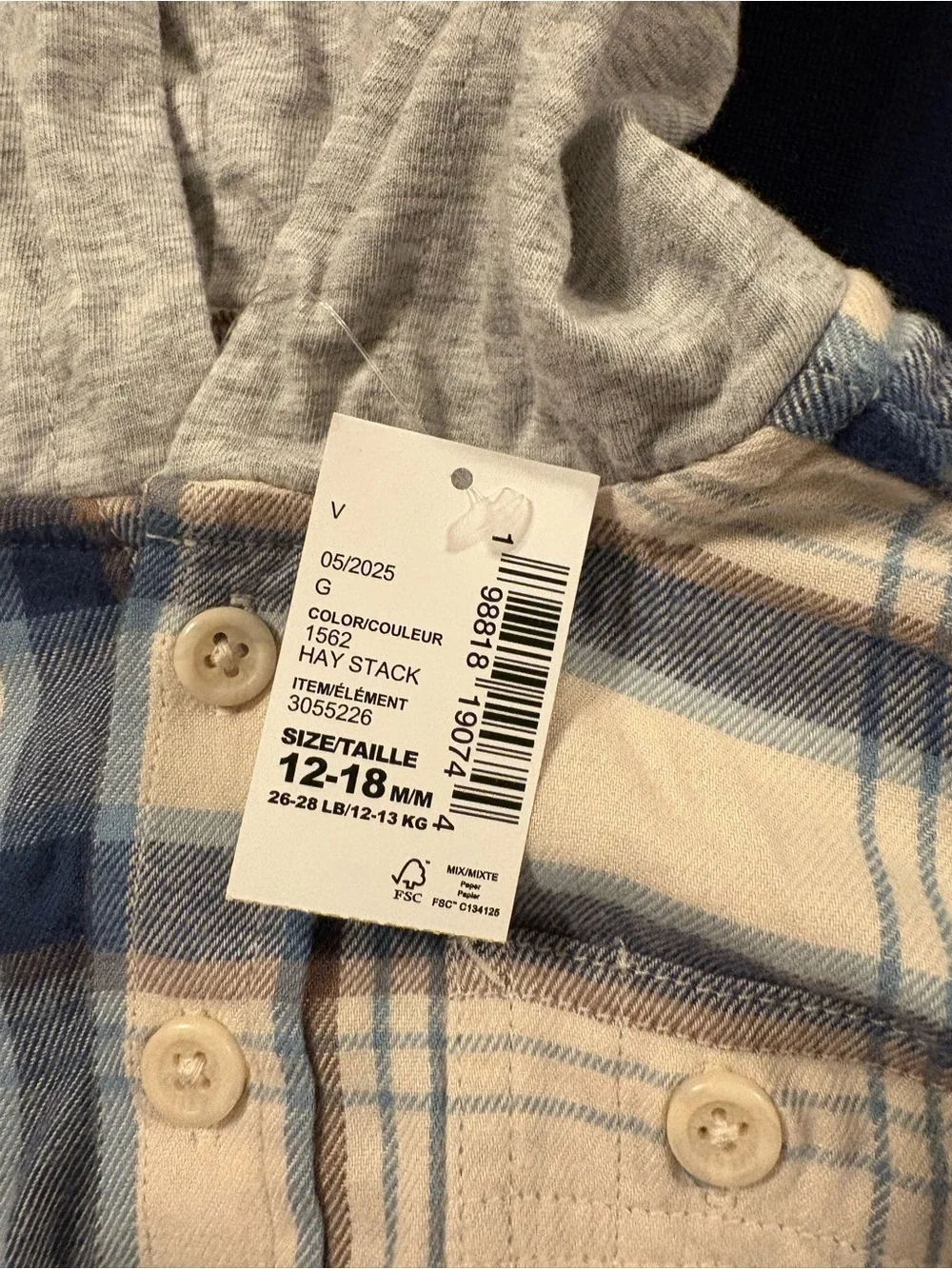 Toddler Plaid Hooded Button-Up Shirt Jacket - Cream & Blue NWT